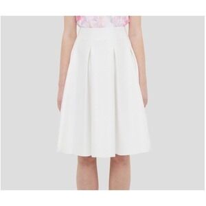 Ted Baker London White Pleated Midi Skirt with Gold Zipper Size 0